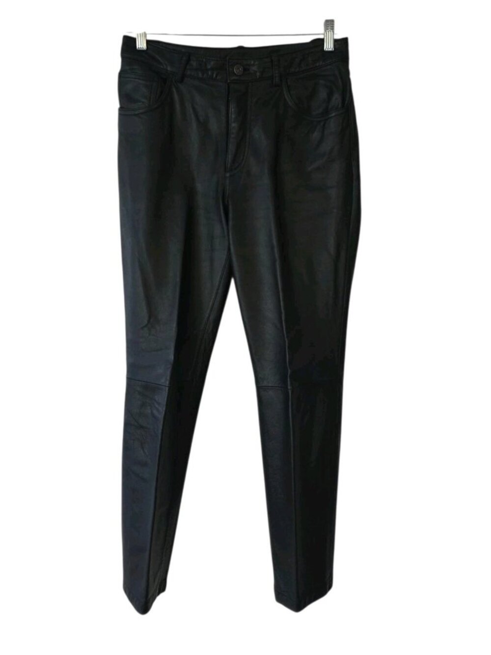 Vintage 90s Express Genuine Leather Pants Black Straight Leg‎ Womens Size 7/8